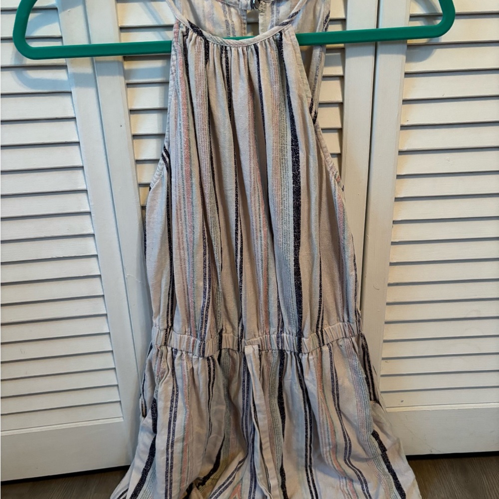 BeBop Beige Dress with Navy & Pink Stripes